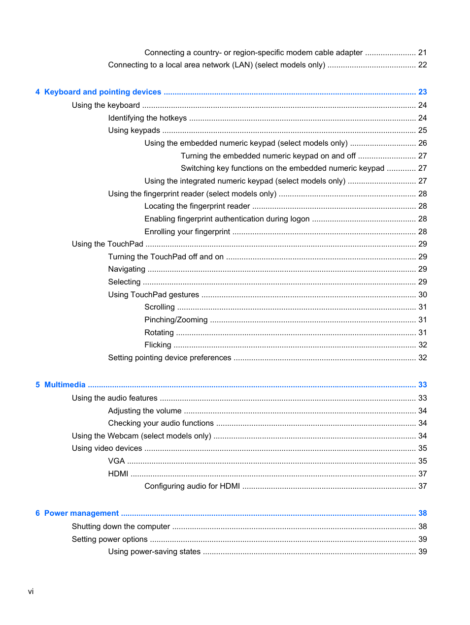 HP ProBook 4435s Notebook-PC User Manual | Page 6 / 108