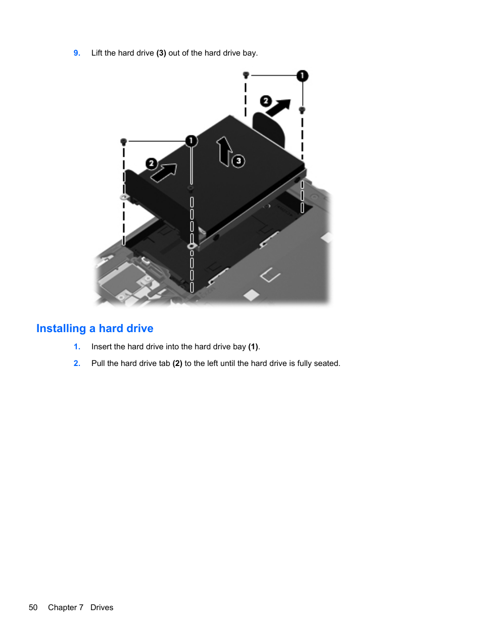 Installing a hard drive | HP ProBook 4435s Notebook-PC User Manual | Page 60 / 108