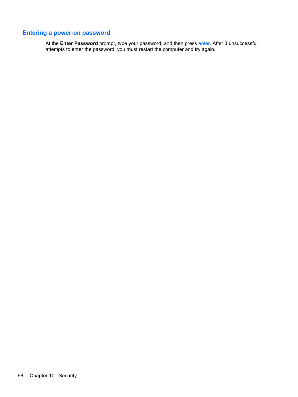 Entering a power-on password | HP ProBook 4435s Notebook-PC User Manual | Page 78 / 108