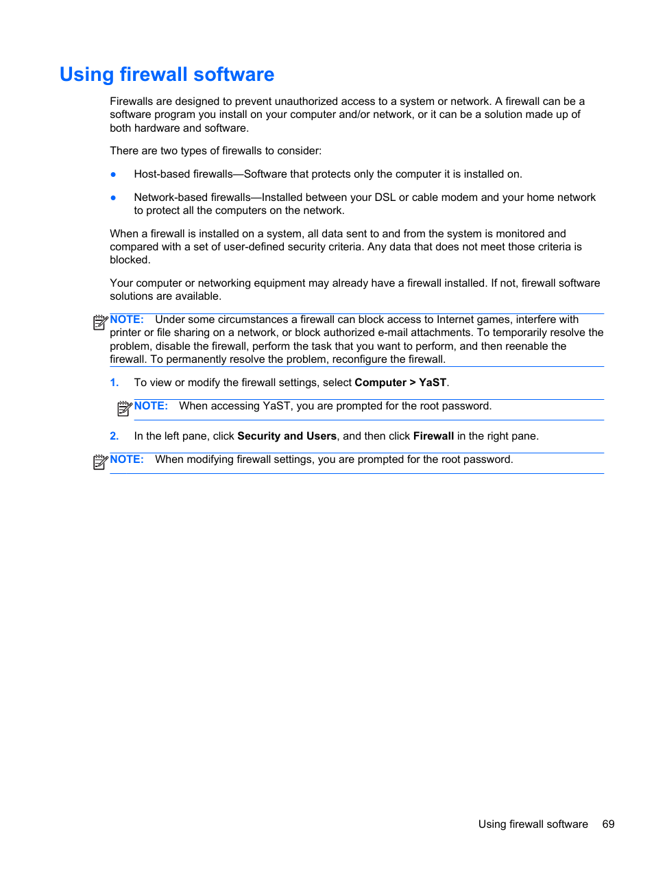 Using firewall software | HP ProBook 4435s Notebook-PC User Manual | Page 79 / 108