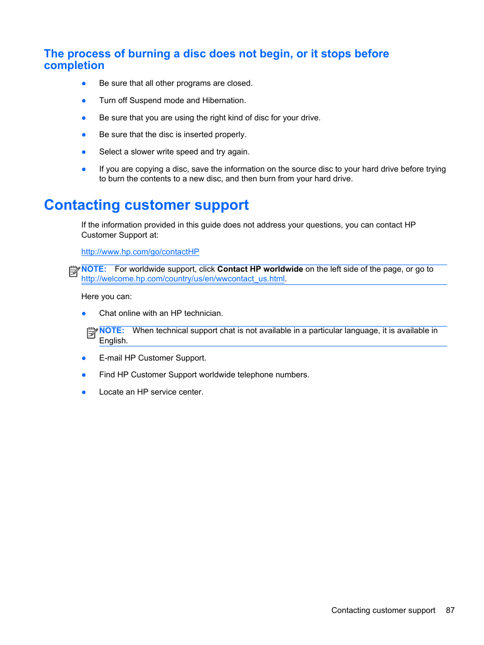 Contacting customer support | HP ProBook 4435s Notebook-PC User Manual | Page 97 / 108