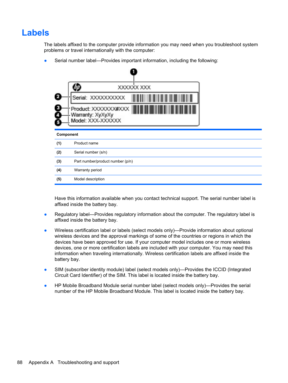 Labels | HP ProBook 4435s Notebook-PC User Manual | Page 98 / 108