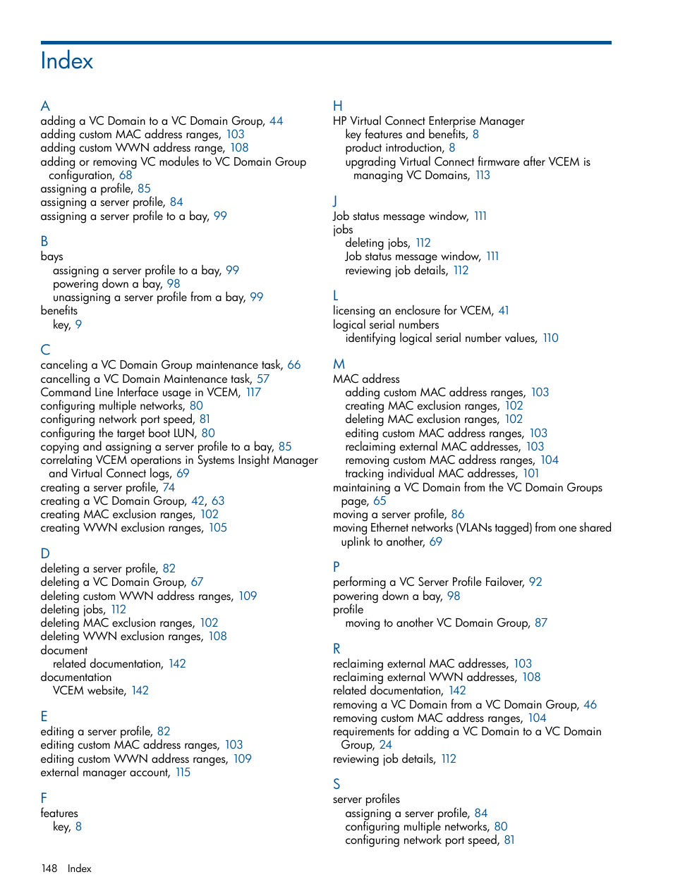 Index | HP Insight Management-Software User Manual | Page 148 / 150