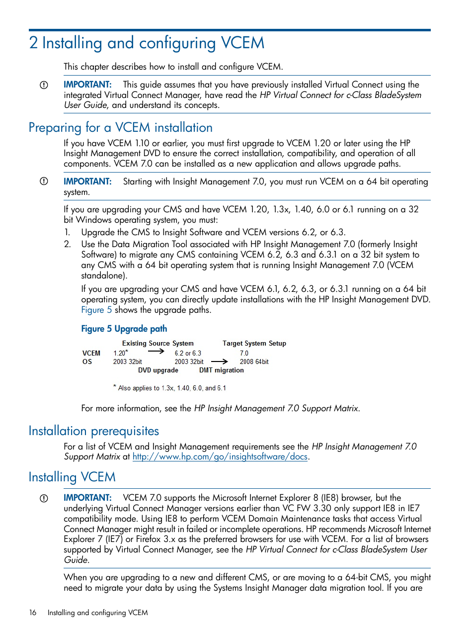 2 installing and configuring vcem, Preparing for a vcem installation, Installation prerequisites | Installing vcem, Installing and, Configuring vcem | HP Insight Management-Software User Manual | Page 16 / 150