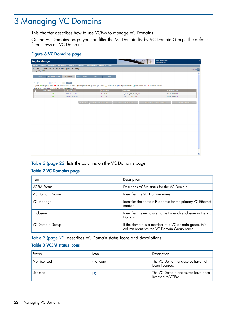 3 managing vc domains | HP Insight Management-Software User Manual | Page 22 / 150