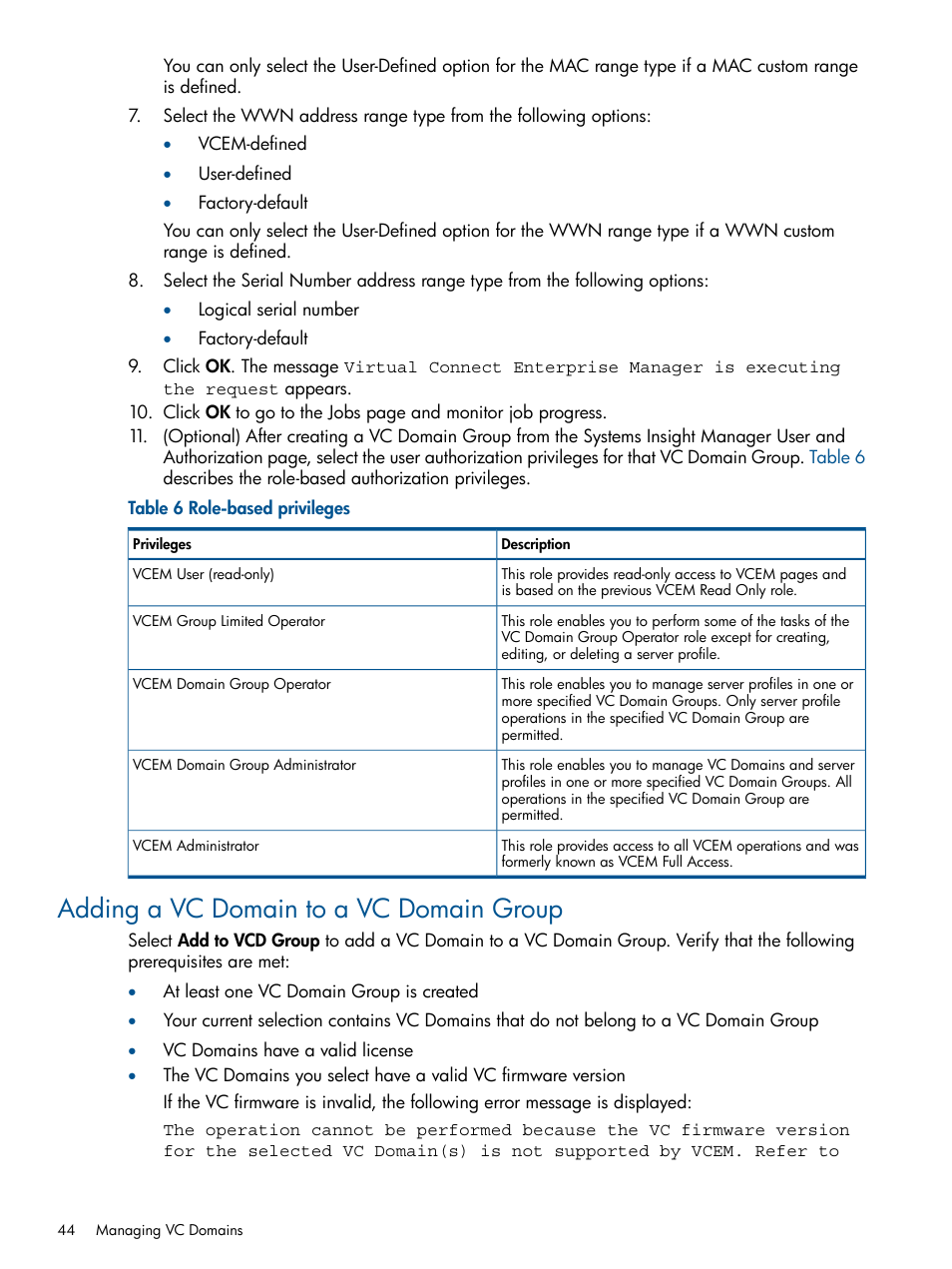 Adding a vc domain to a vc domain group | HP Insight Management-Software User Manual | Page 44 / 150