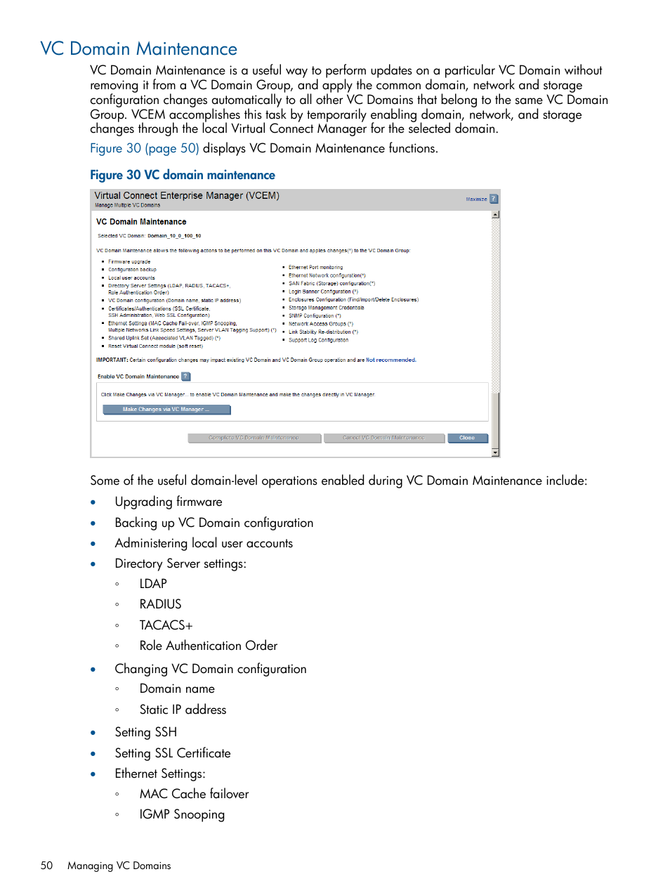 Vc domain maintenance | HP Insight Management-Software User Manual | Page 50 / 150