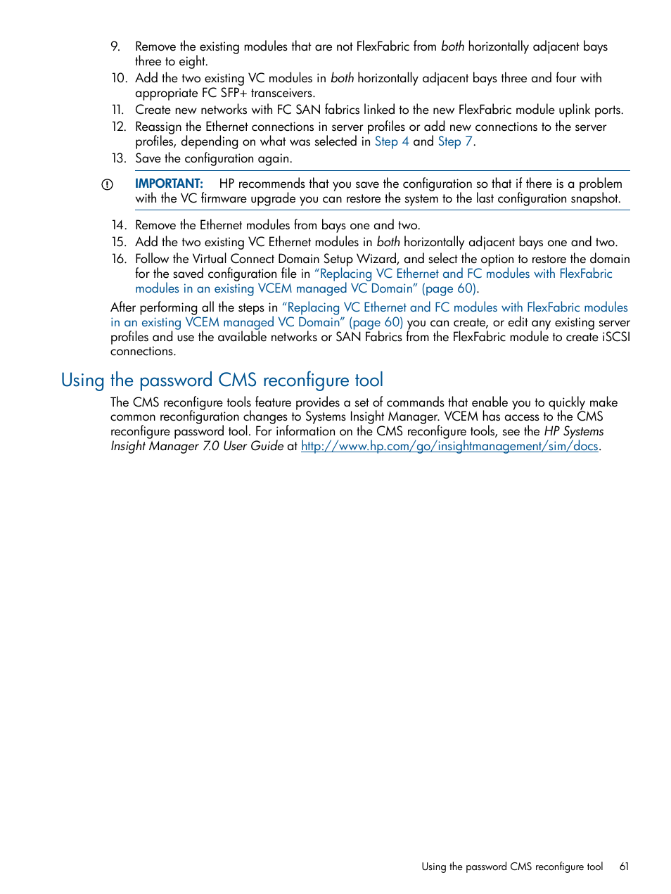 Using the password cms reconfigure tool | HP Insight Management-Software User Manual | Page 61 / 150