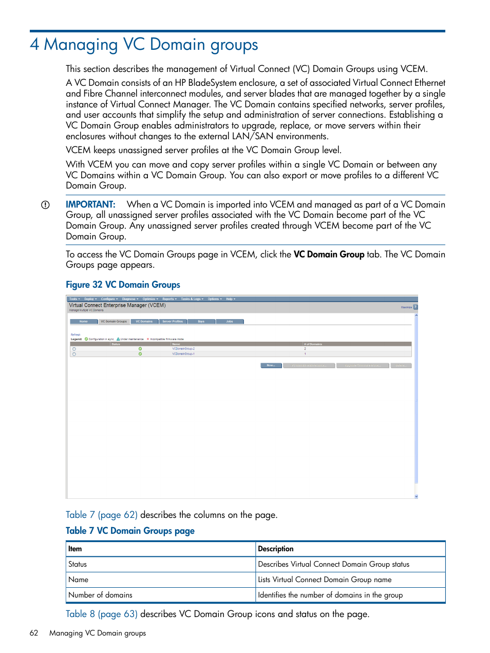 4 managing vc domain groups | HP Insight Management-Software User Manual | Page 62 / 150