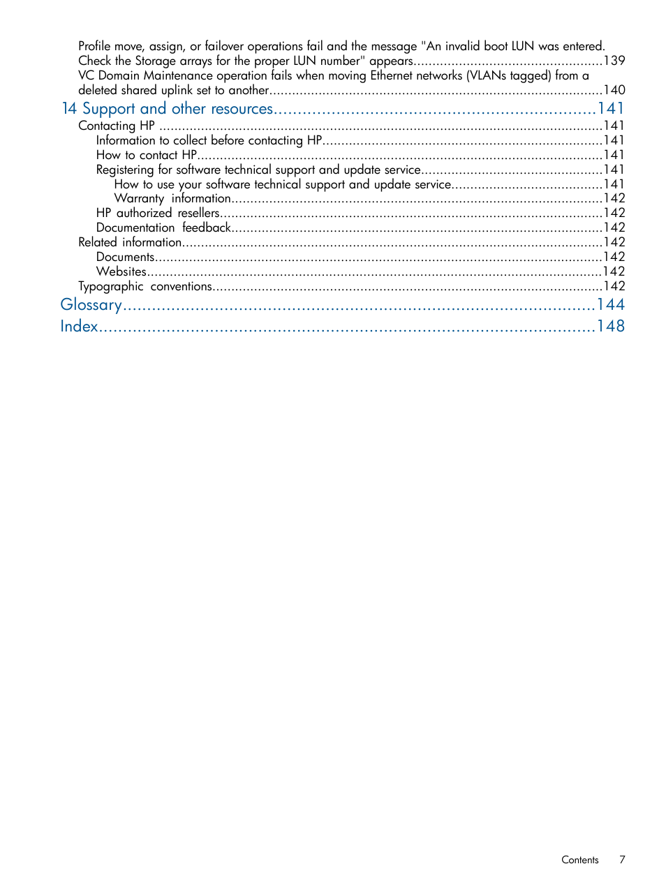 14 support and other resources, Glossary index | HP Insight Management-Software User Manual | Page 7 / 150