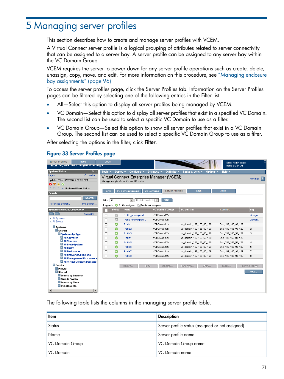 5 managing server profiles | HP Insight Management-Software User Manual | Page 71 / 150