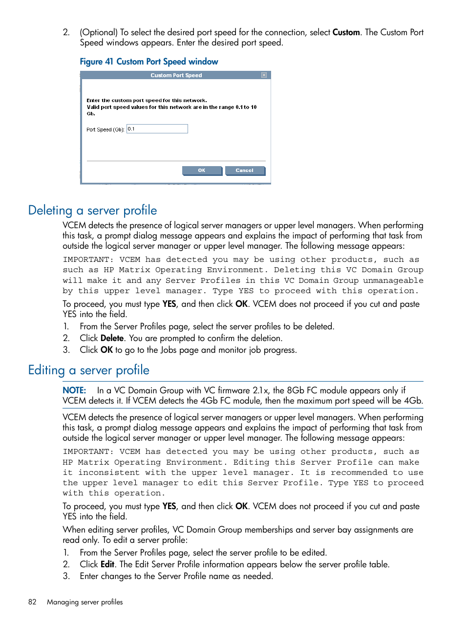 Deleting a server profile, Editing a server profile, Deleting a server profile editing a server profile | HP Insight Management-Software User Manual | Page 82 / 150