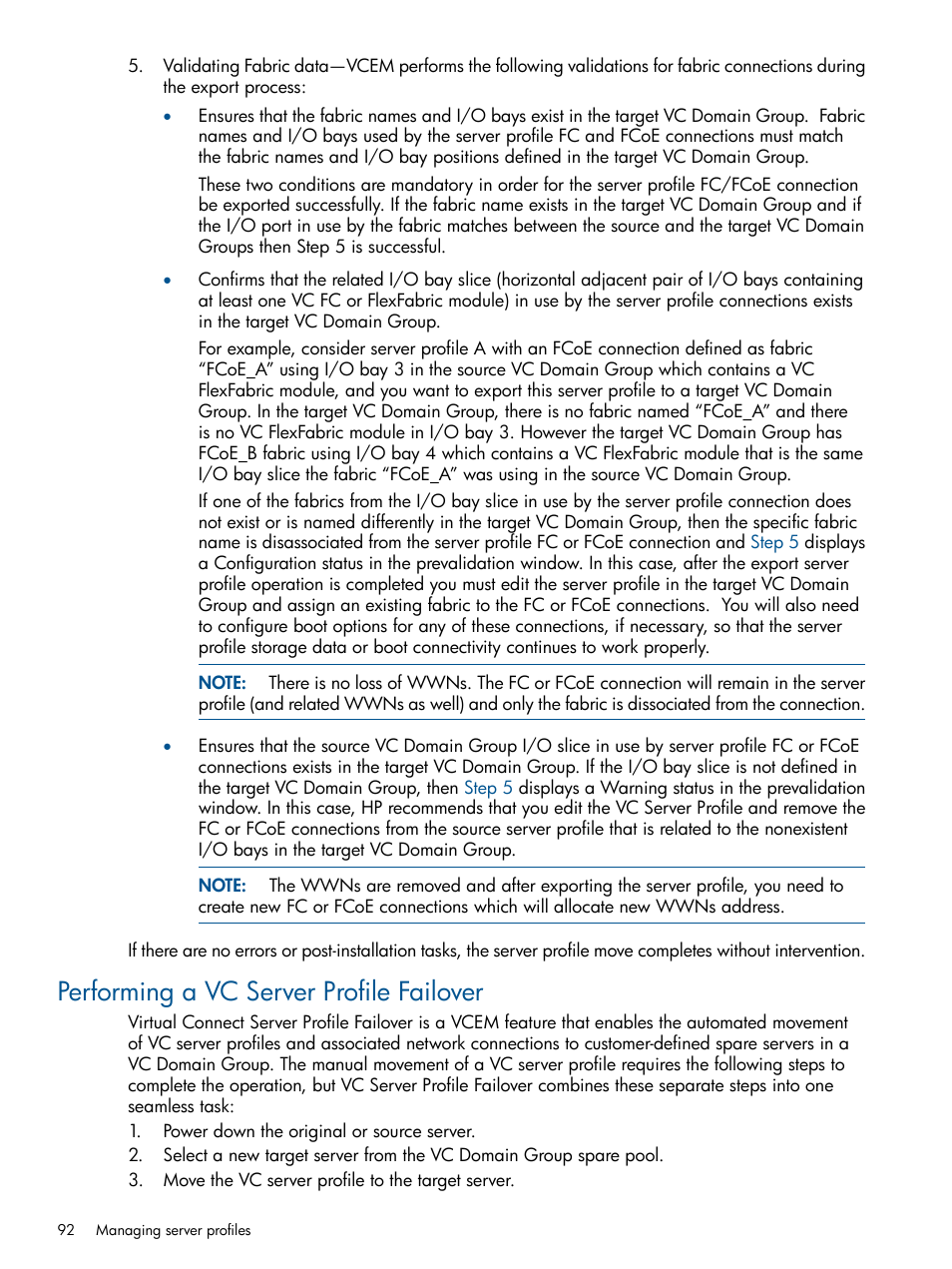 Performing a vc server profile failover | HP Insight Management-Software User Manual | Page 92 / 150