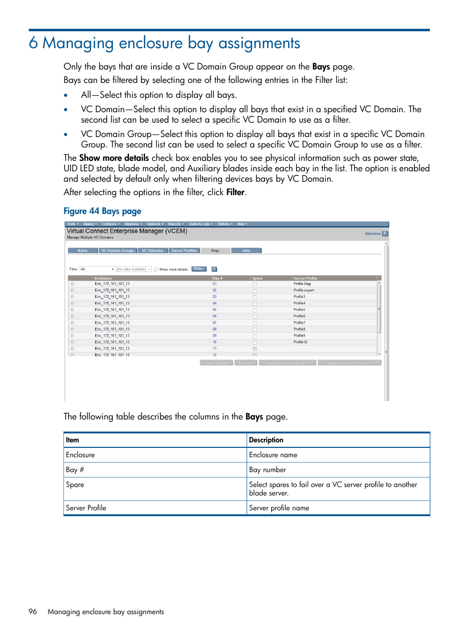 6 managing enclosure bay assignments | HP Insight Management-Software User Manual | Page 96 / 150