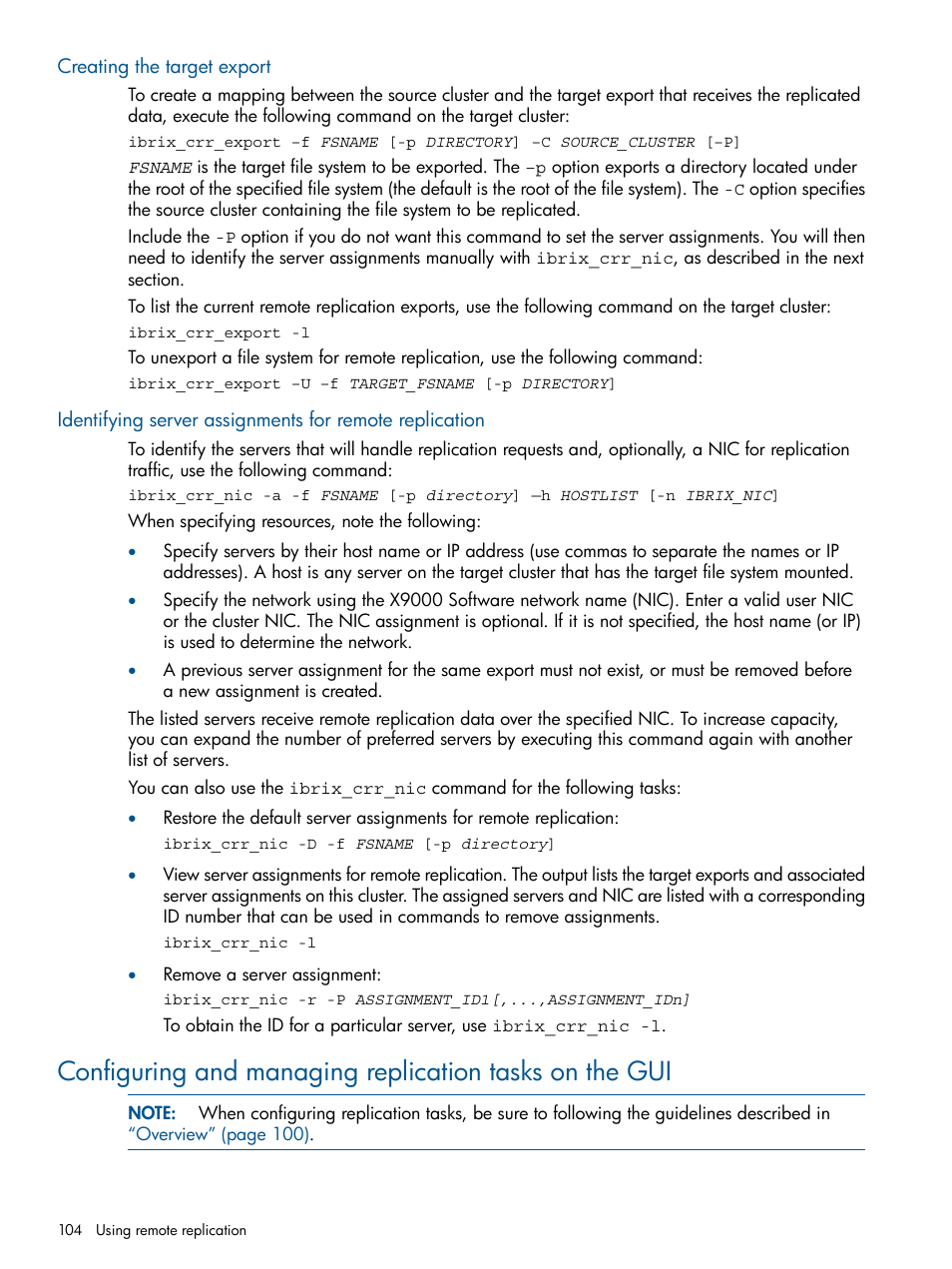 Creating the target export | HP StoreAll Storage User Manual | Page 104 / 165