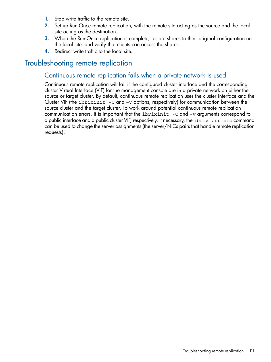 Troubleshooting remote replication | HP StoreAll Storage User Manual | Page 111 / 165