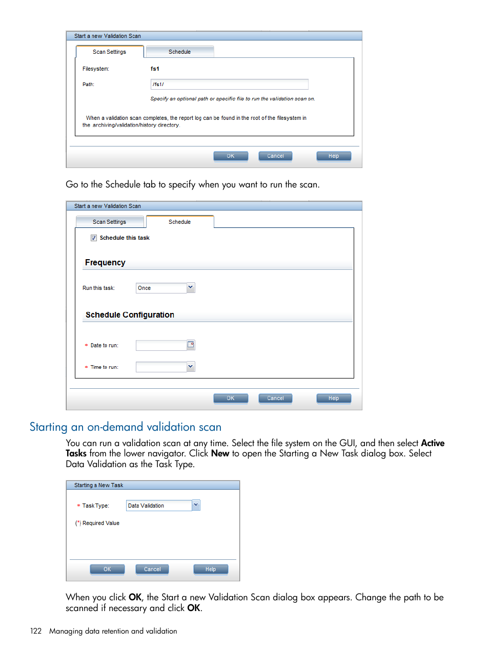 Starting an on-demand validation scan | HP StoreAll Storage User Manual | Page 122 / 165