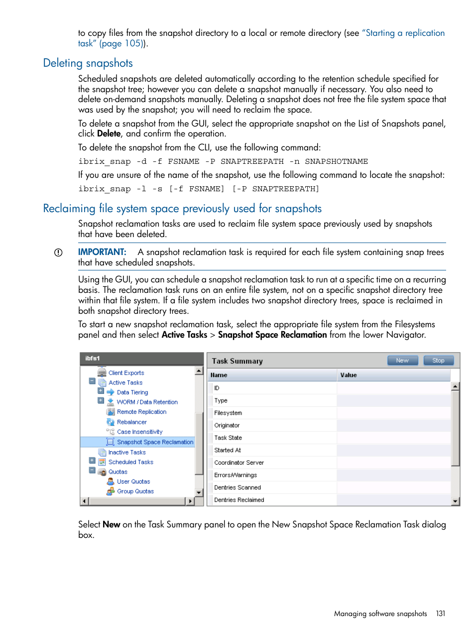 Deleting snapshots | HP StoreAll Storage User Manual | Page 131 / 165