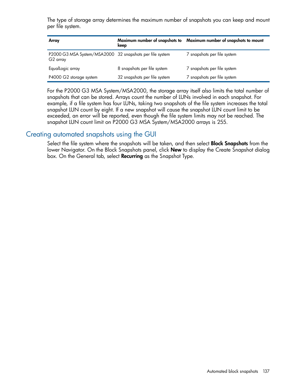 Creating automated snapshots using the gui | HP StoreAll Storage User Manual | Page 137 / 165