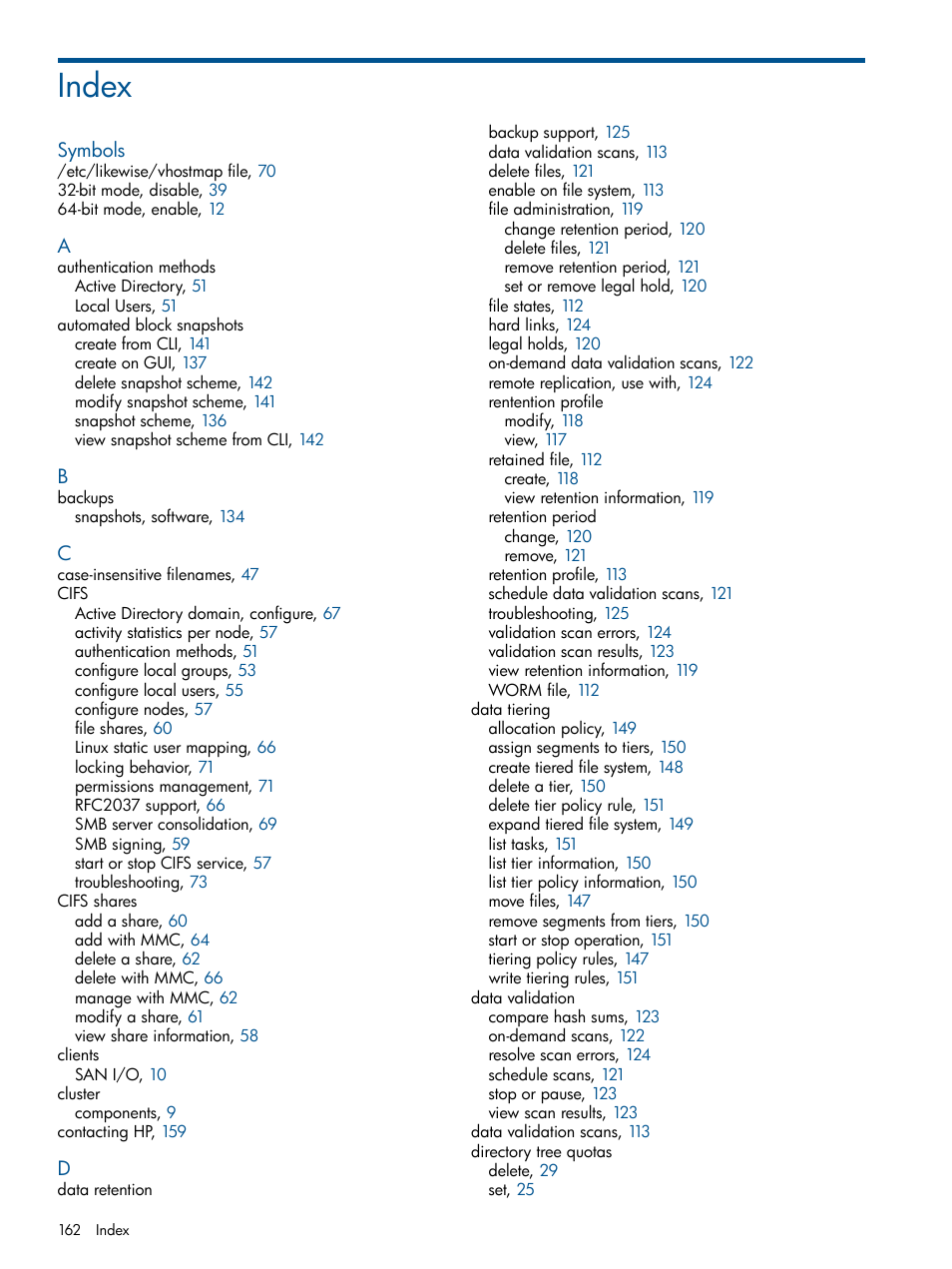 Index | HP StoreAll Storage User Manual | Page 162 / 165