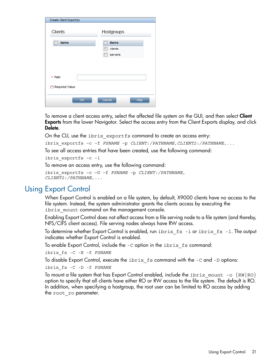 Using export control | HP StoreAll Storage User Manual | Page 21 / 165