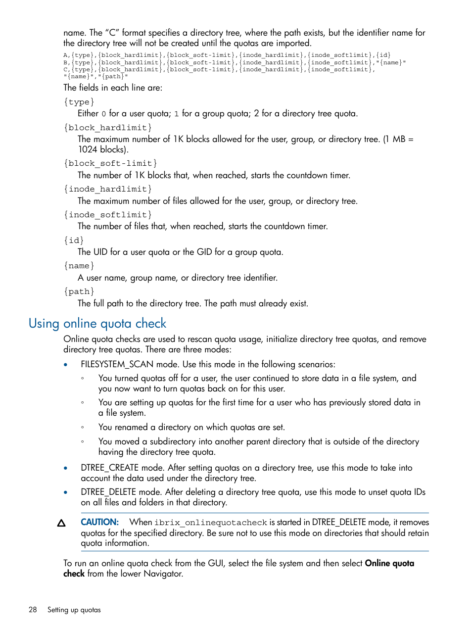 Using online quota check | HP StoreAll Storage User Manual | Page 28 / 165