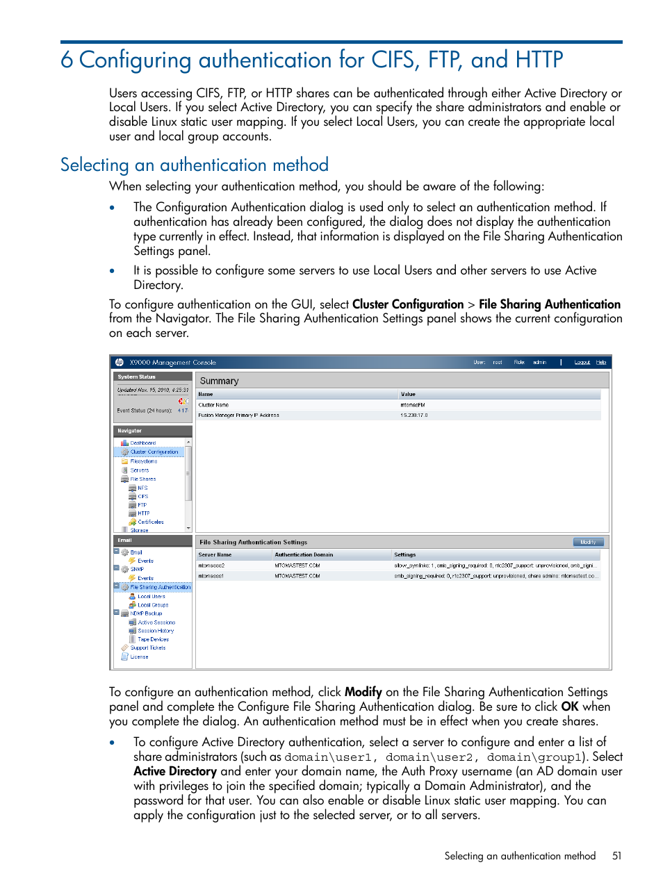 Selecting an authentication method | HP StoreAll Storage User Manual | Page 51 / 165