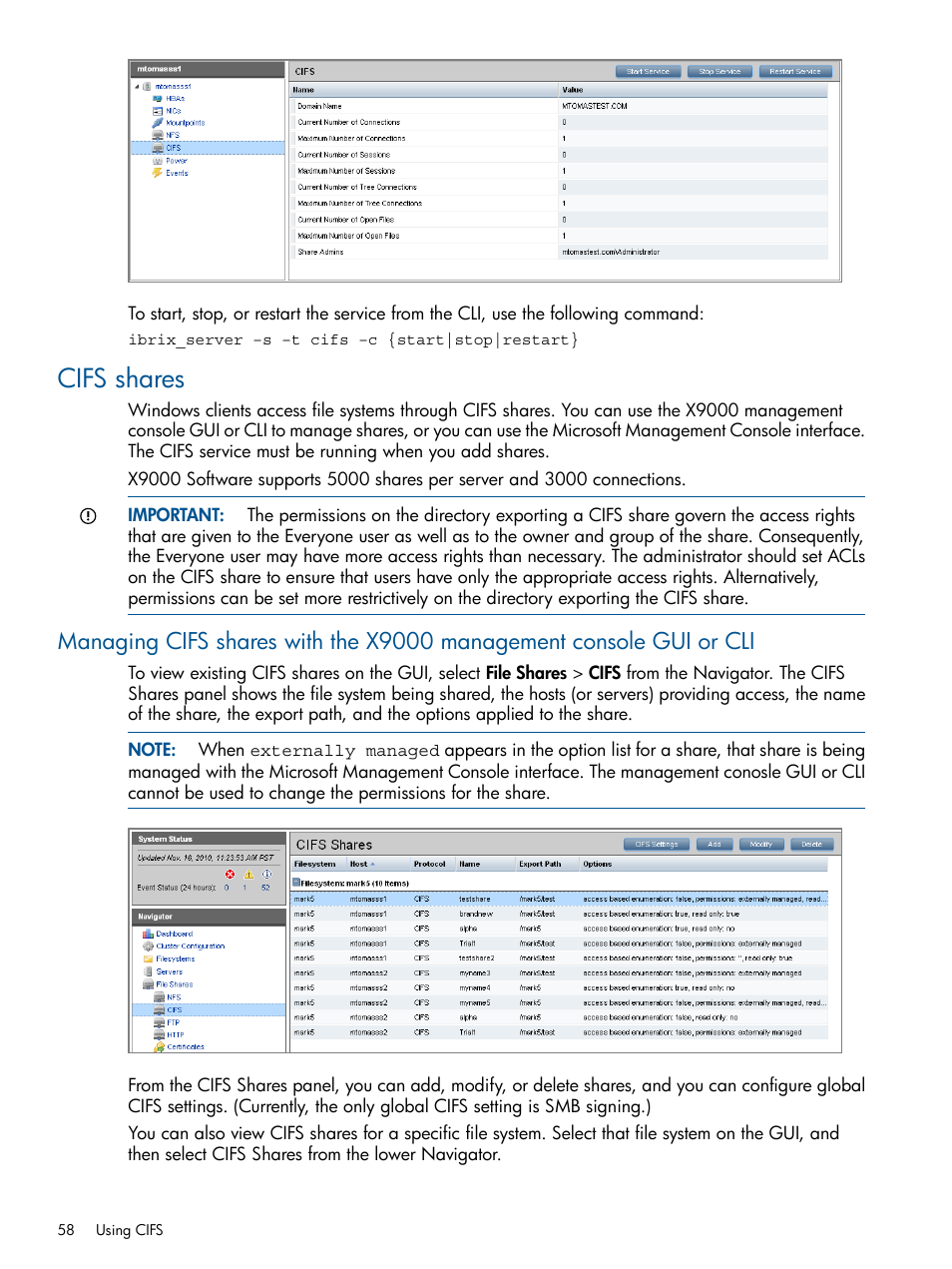 Cifs shares | HP StoreAll Storage User Manual | Page 58 / 165