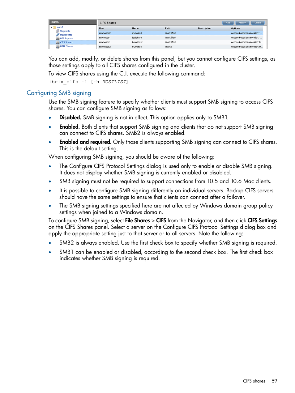 Configuring smb signing | HP StoreAll Storage User Manual | Page 59 / 165