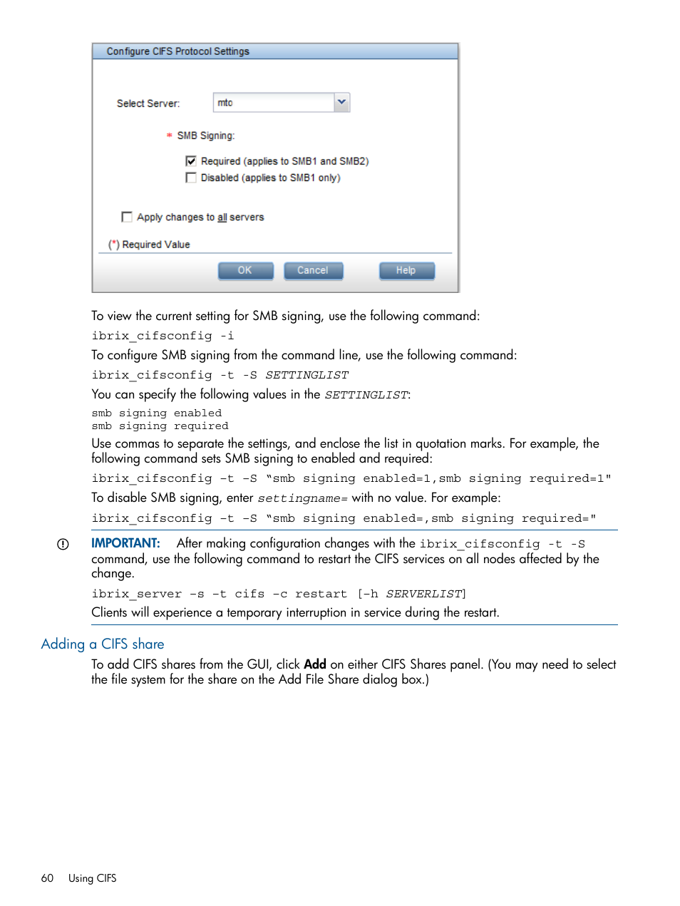 Adding a cifs share | HP StoreAll Storage User Manual | Page 60 / 165