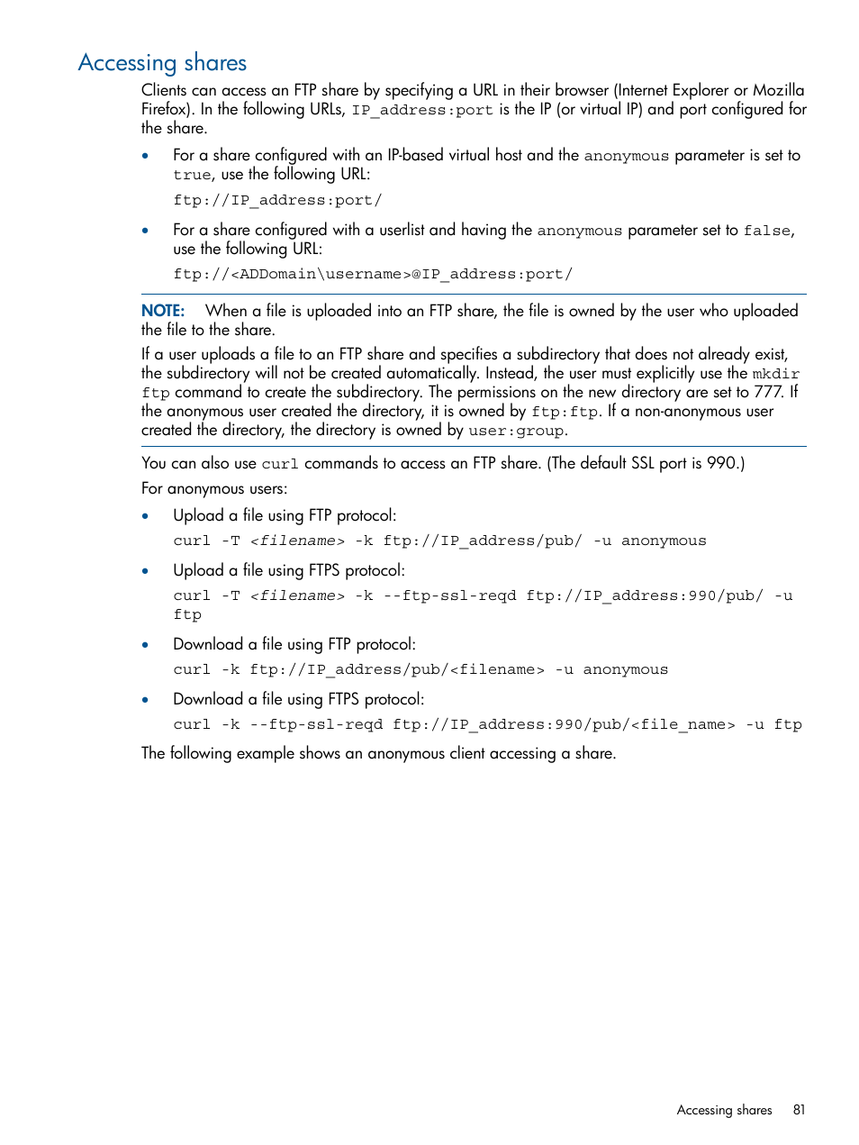 Accessing shares | HP StoreAll Storage User Manual | Page 81 / 165