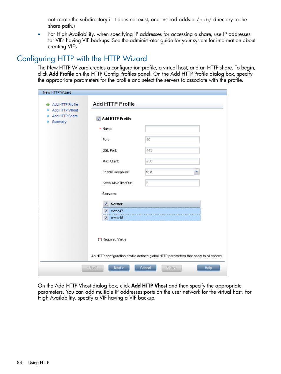 Configuring http with the http wizard | HP StoreAll Storage User Manual | Page 84 / 165