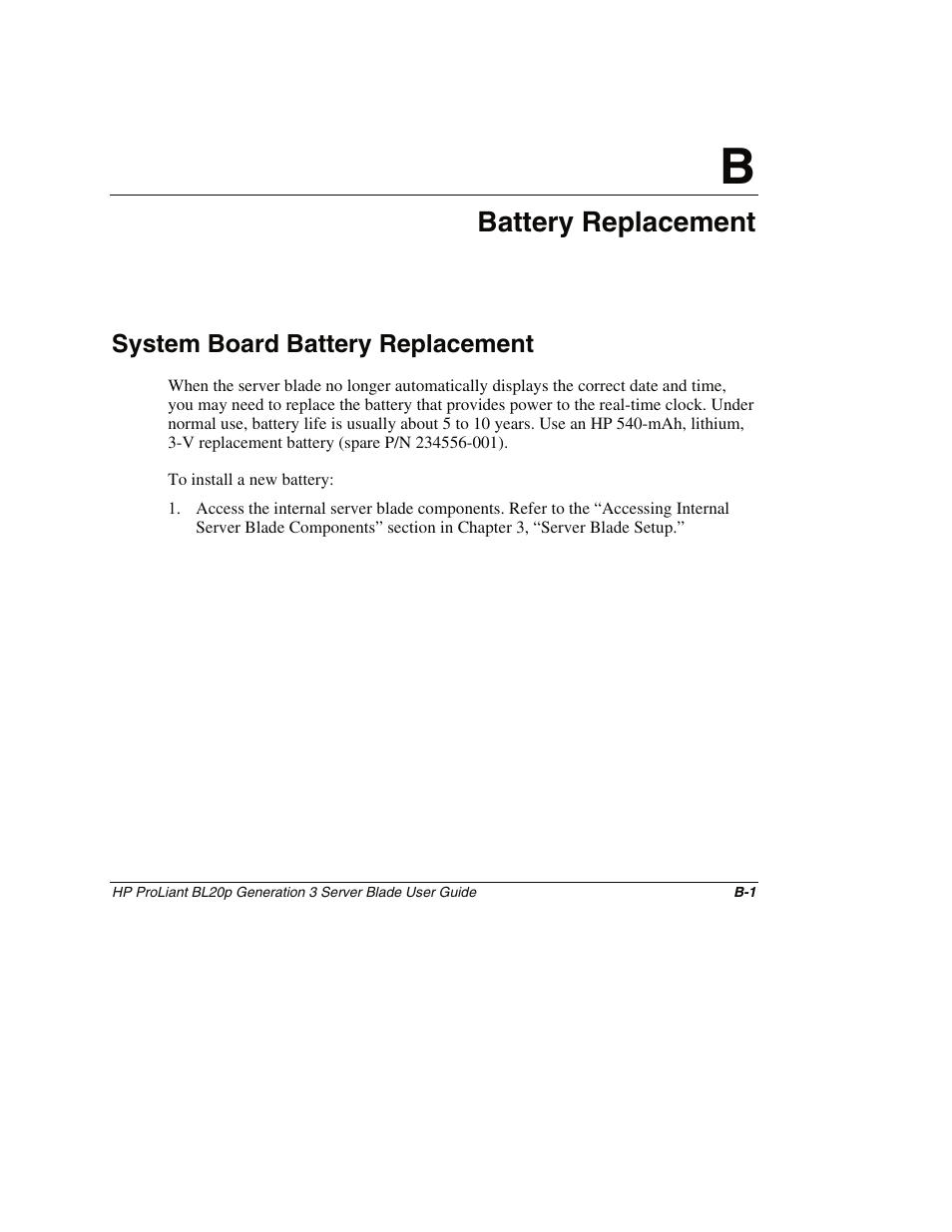 Appendix b: battery replacement, System board battery replacement, Appendix b | Battery replacement | HP ProLiant BL20p G3 Server Blade User Manual | Page 102 / 115