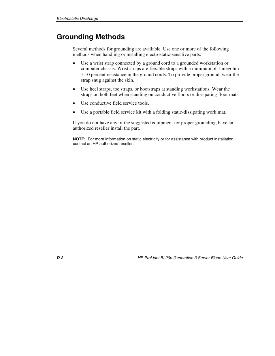 Grounding methods | HP ProLiant BL20p G3 Server Blade User Manual | Page 109 / 115