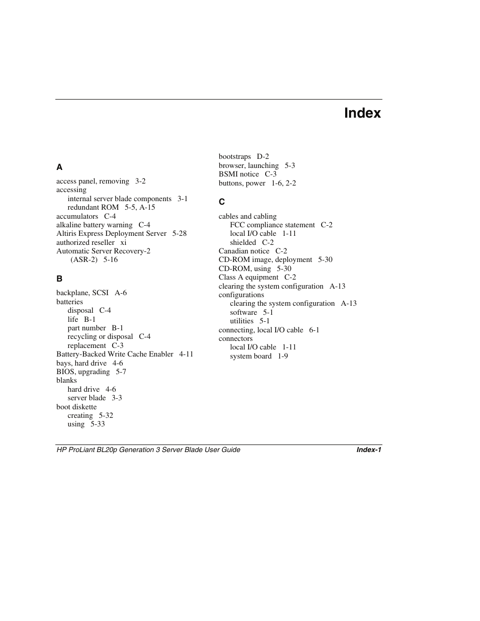 Index | HP ProLiant BL20p G3 Server Blade User Manual | Page 110 / 115