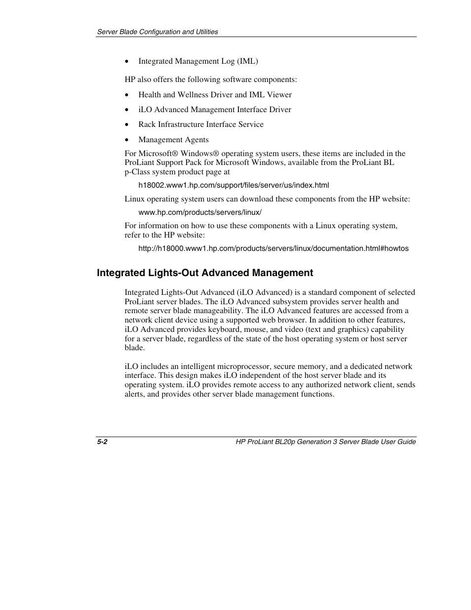 Integrated lights-out advanced management, Integrated lights-out advanced management -2 | HP ProLiant BL20p G3 Server Blade User Manual | Page 46 / 115