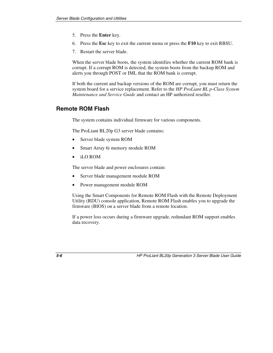 Remote rom flash, Remote rom flash -6 | HP ProLiant BL20p G3 Server Blade User Manual | Page 50 / 115