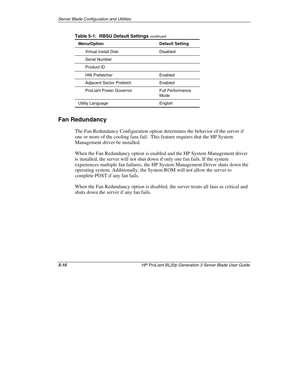 Fan redundancy, Fan redundancy -10 | HP ProLiant BL20p G3 Server Blade User Manual | Page 54 / 115