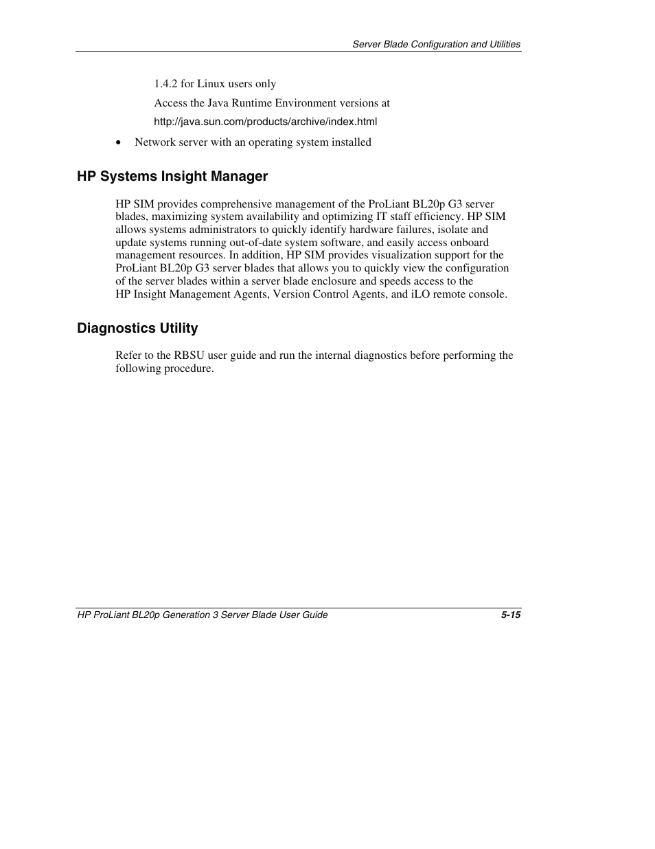 Hp systems insight manager, Diagnostics utility, Hp systems insight manager -15 | Diagnostics utility -15 | HP ProLiant BL20p G3 Server Blade User Manual | Page 59 / 115