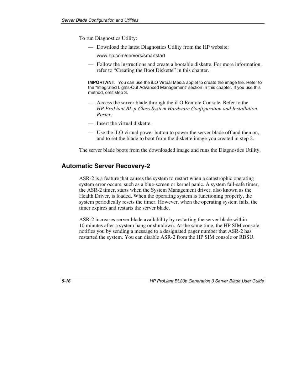 Automatic server recovery-2, Automatic server recovery-2 -16 | HP ProLiant BL20p G3 Server Blade User Manual | Page 60 / 115
