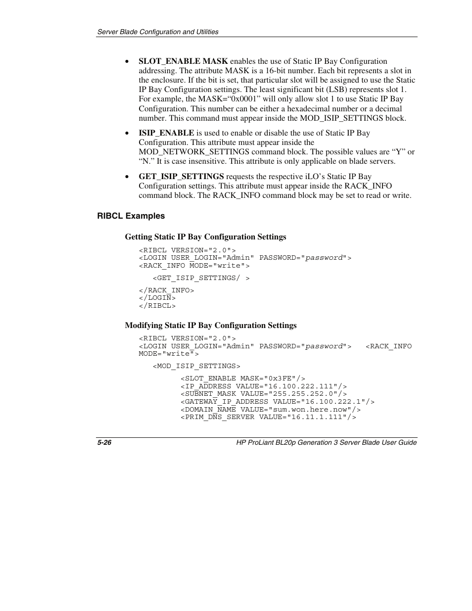 Ribcl examples | HP ProLiant BL20p G3 Server Blade User Manual | Page 70 / 115