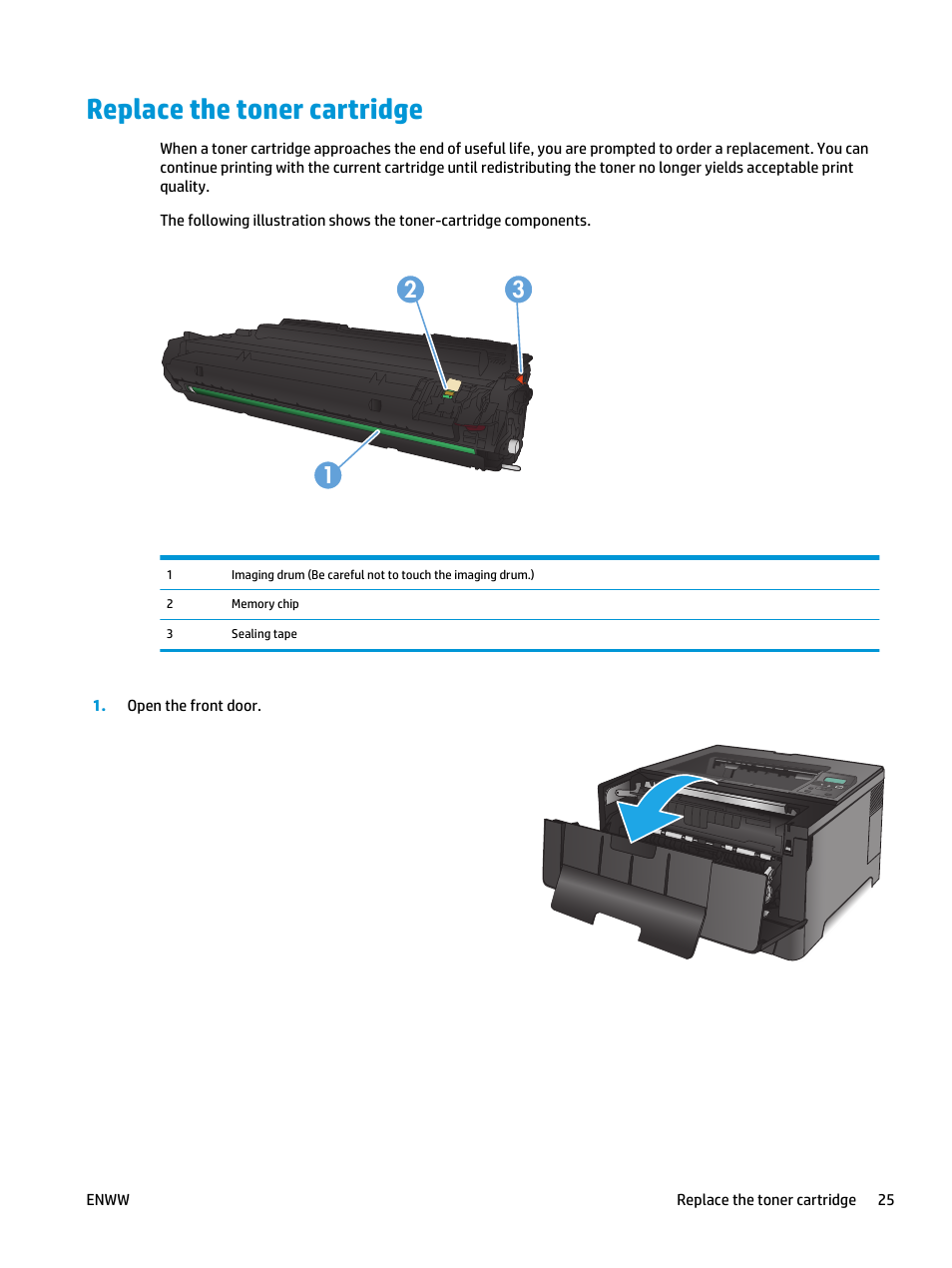 Replace the toner cartridge | HP LaserJet Pro M701 Printer series User Manual | Page 33 / 98