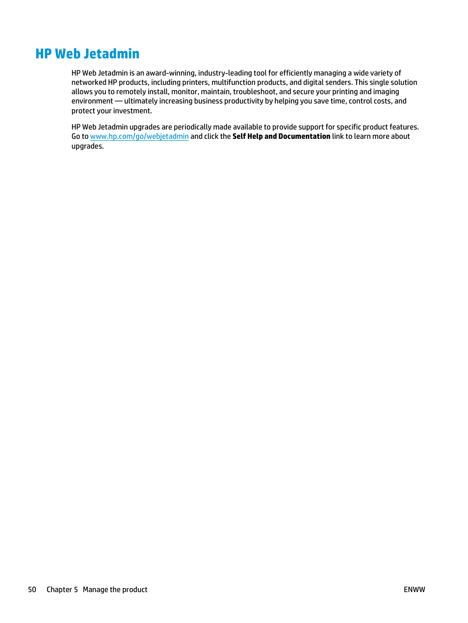 Hp web jetadmin | HP LaserJet Pro M701 Printer series User Manual | Page 58 / 98