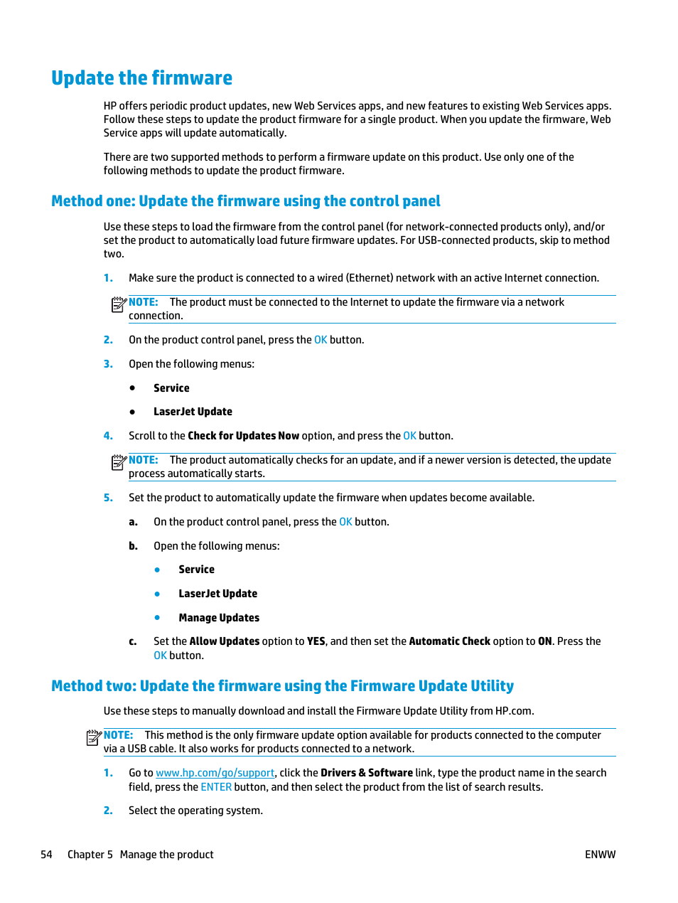 Update the firmware | HP LaserJet Pro M701 Printer series User Manual | Page 62 / 98