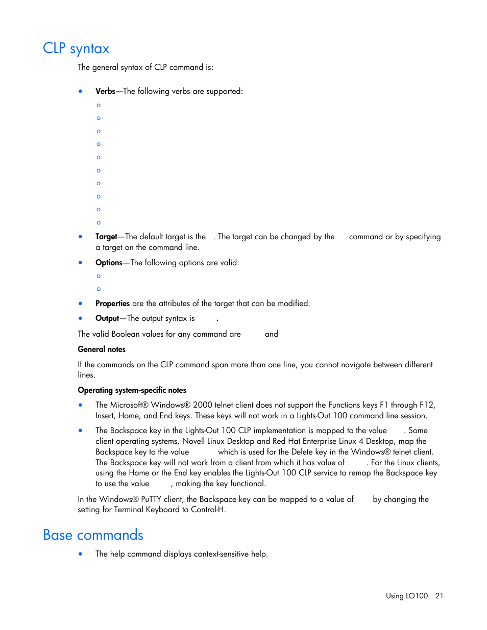 Clp syntax, Base commands | HP ProLiant SL165z G7 Server User Manual | Page 21 / 66