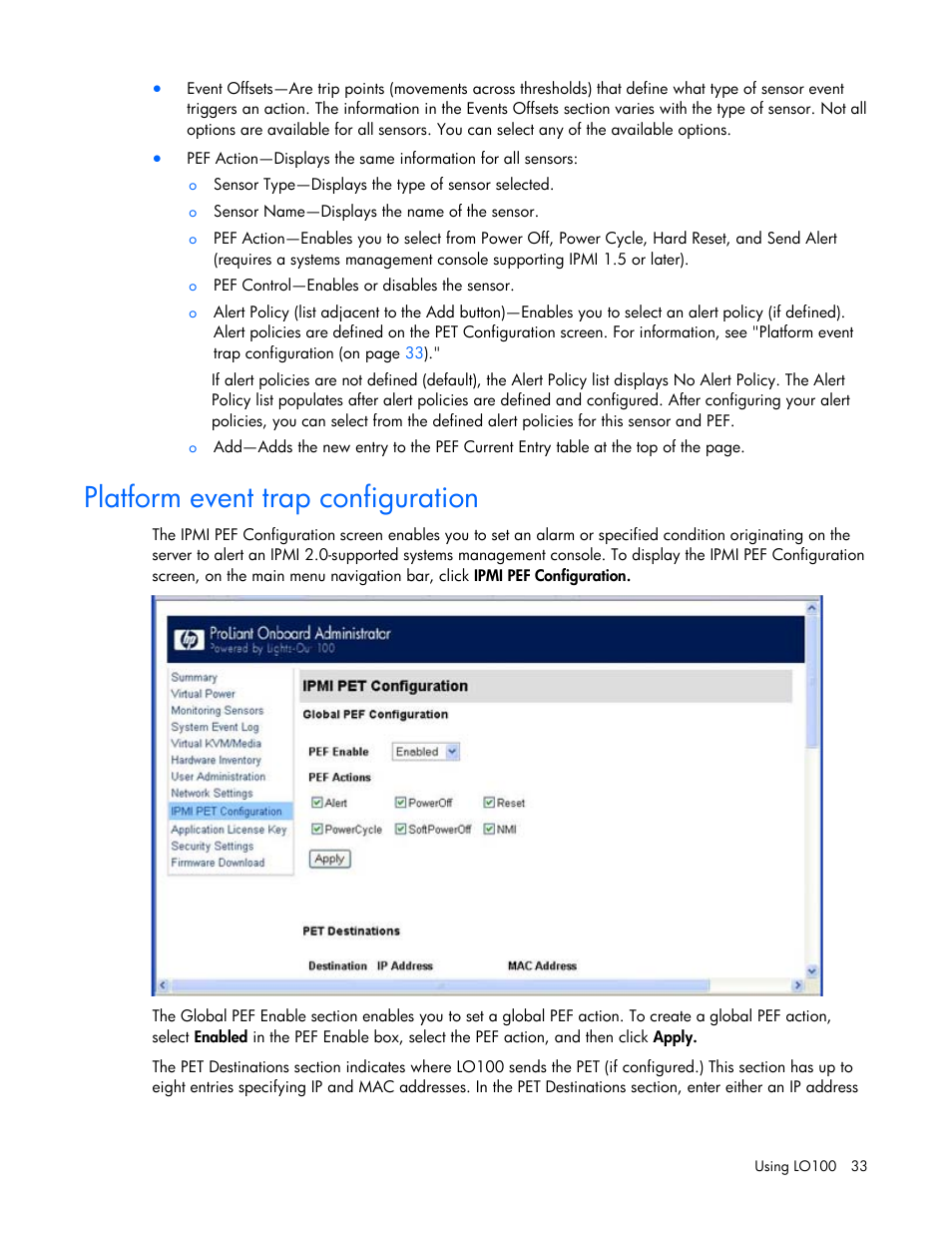 Platform event trap configuration | HP ProLiant SL165z G7 Server User Manual | Page 33 / 66