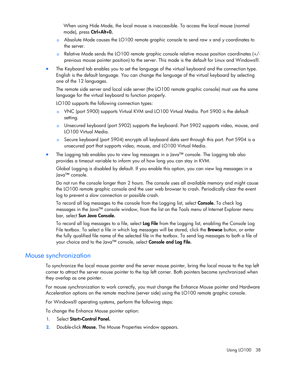 Mouse synchronization | HP ProLiant SL165z G7 Server User Manual | Page 38 / 66