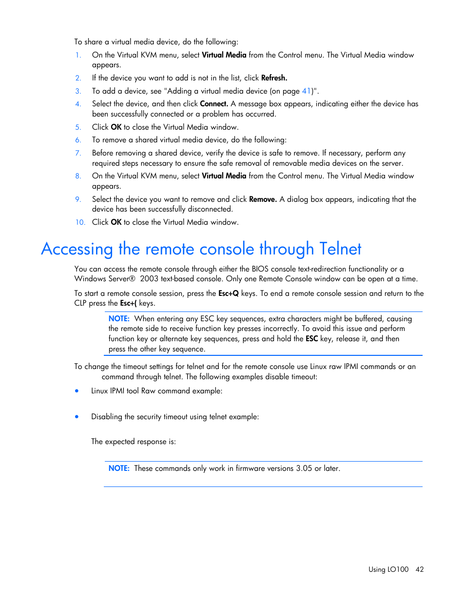 Accessing the remote console through telnet | HP ProLiant SL165z G7 Server User Manual | Page 42 / 66