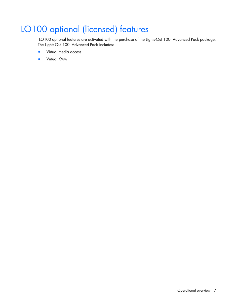 Lo100 optional (licensed) features | HP ProLiant SL165z G7 Server User Manual | Page 7 / 66