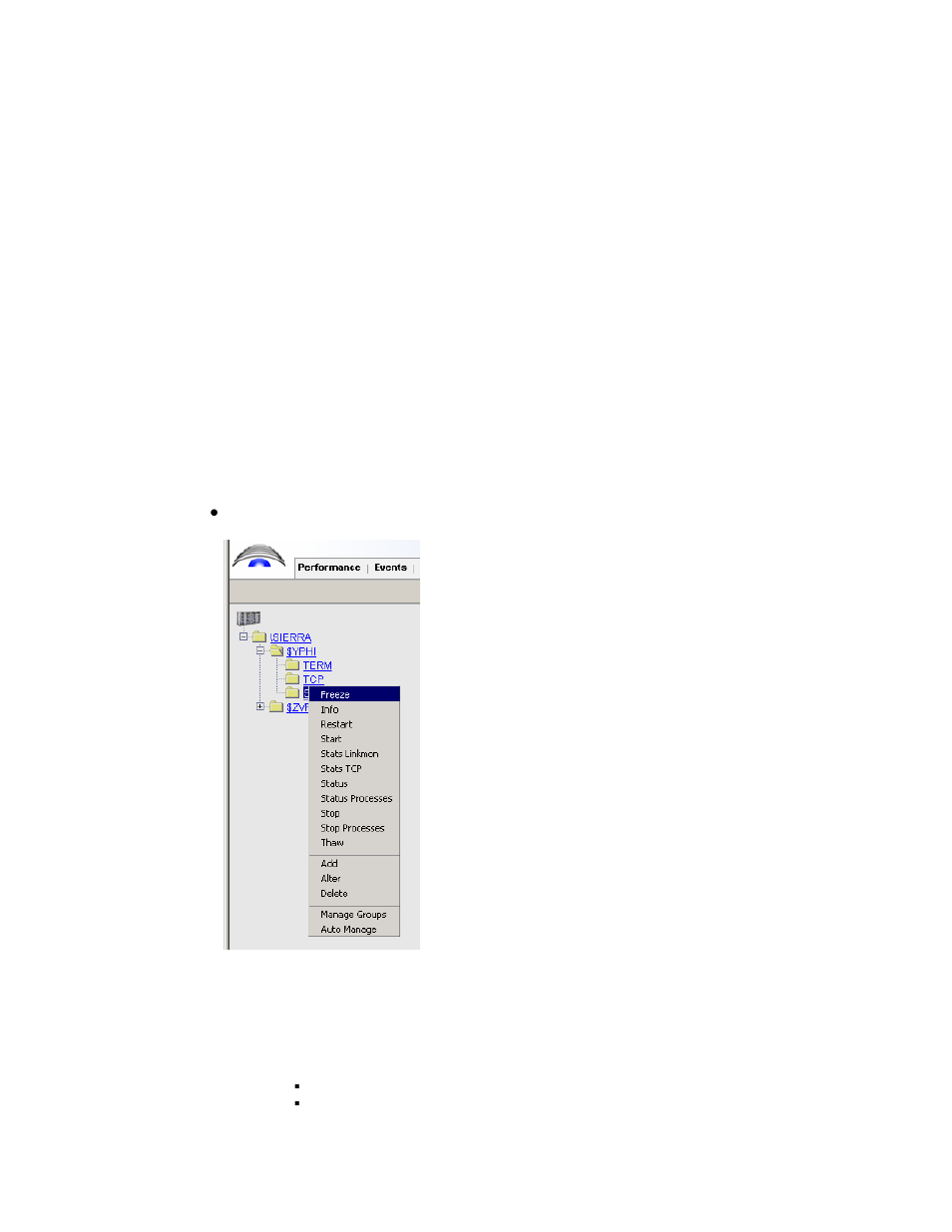 O status, Status tcp, State options: [not] pending, running, stopped | O stop, Stop tcp, State options: pending, running, not stopped, O switch, Switch tcp, State options: running, O add | HP Integrity NonStop H-Series User Manual | Page 29 / 40